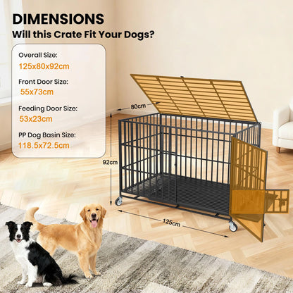Heavy Duty Escape-Proof Metal Dog Crate Steel Kennel Dog Cage with 3 Doors, Removable Tray, Locking Wheels Medium/Large Breeds