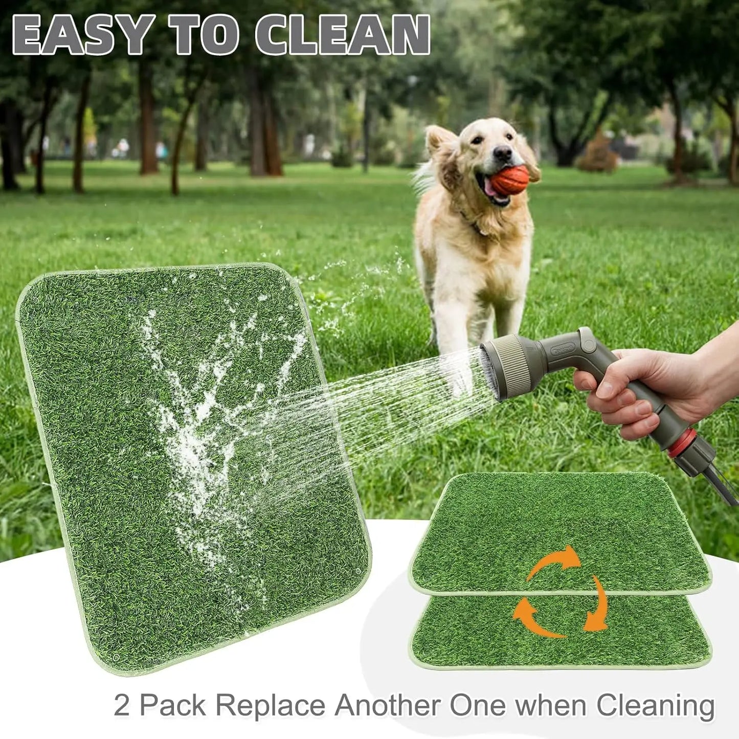 2 Pack 32x38in Washable Dog Grass Pads, Artificial Turf for Puppy Potty Training, Leakproof Reusable