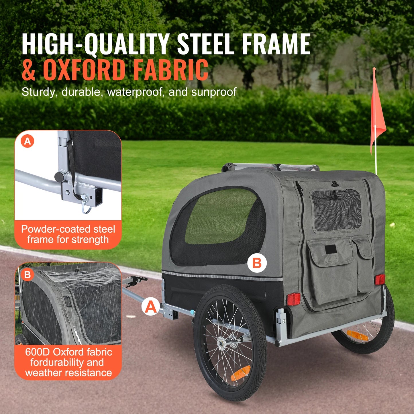 SucceBuy 88lbs Dog Bike Trailer Pet Cart Bicycle Carrier with Wheels Coupler Reflectors Flag Collapsible to Store