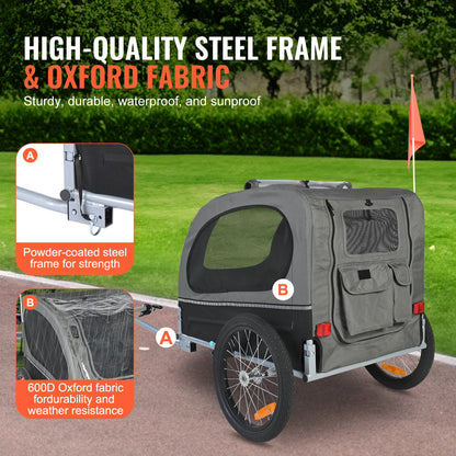 SucceBuy 88lbs Dog Bike Trailer Pet Cart Bicycle Carrier with Wheels Coupler Reflectors Flag Collapsible to Store