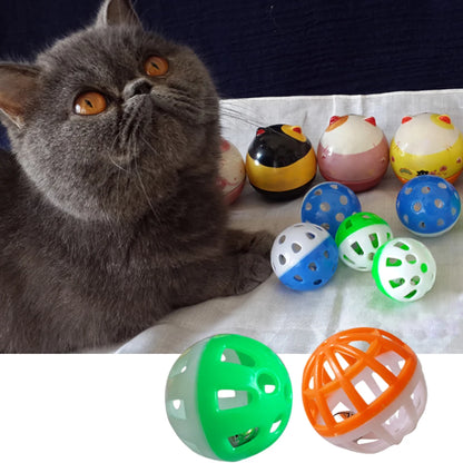 18Pcs Cat Toy Balls with Bell Cat Jingle Balls Toys Plastic Kitten Rattle Toy Kitten Chase