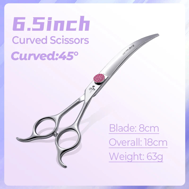 Fenice Professional 6.5/7.5 Inch Super Big Curved Scissors 45°  Curved Scissors for Trimming Dog's Round Head Pet Grooming Tools