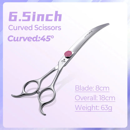 Fenice Professional 6.5/7.5 Inch Super Big Curved Scissors 45°  Curved Scissors for Trimming Dog's Round Head Pet Grooming Tools