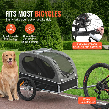 SucceBuy 88lbs Dog Bike Trailer Pet Cart Bicycle Carrier with Wheels Coupler Reflectors Flag Collapsible to Store
