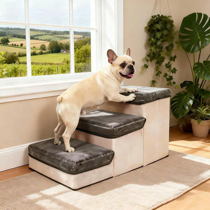 3-Tier Collapsible Dog Stair With Non-Slip Surface, Pet Ramp For Small To Extra Small Dog Breeds-Great For High Beds And Couches