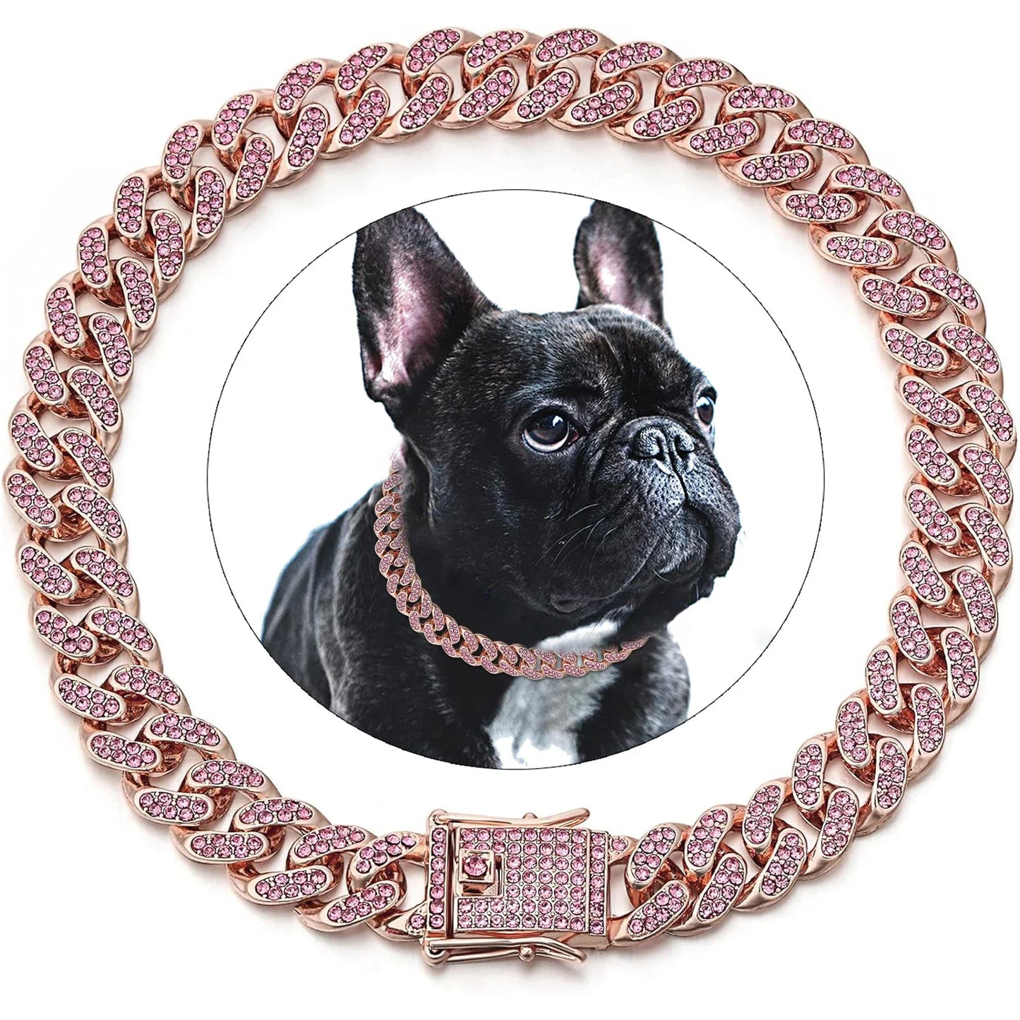 Dog Chain Collar Diamond Cuban Link Necklace Metal Cat Chain Pet Crystal Collar Jewelry Accessories for  Dogs Cats