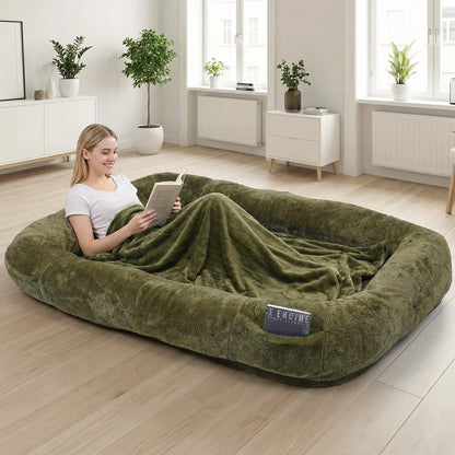 Human Dog Bed 71x47x12in Washable Extra Large Comfortable Pet Bed with Soft Blanket for Sleeping
