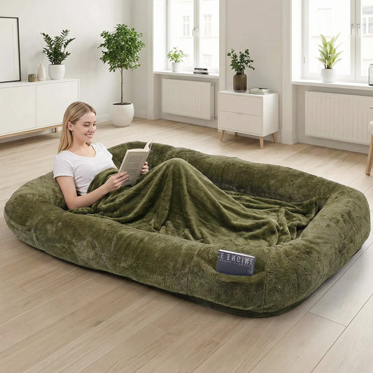 Human Dog Bed 71x47x12in Washable Extra Large Comfortable Pet Bed with Soft Blanket for Sleeping