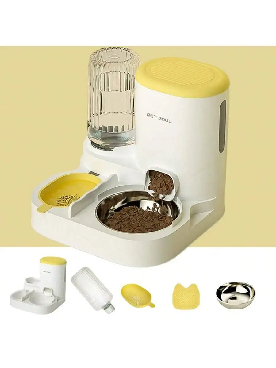 Two-In-One Automatic Cat Water Dispenser Set-Detachable, Washable, Automatic Feeding Station, Indoor Cat Food Bowl
