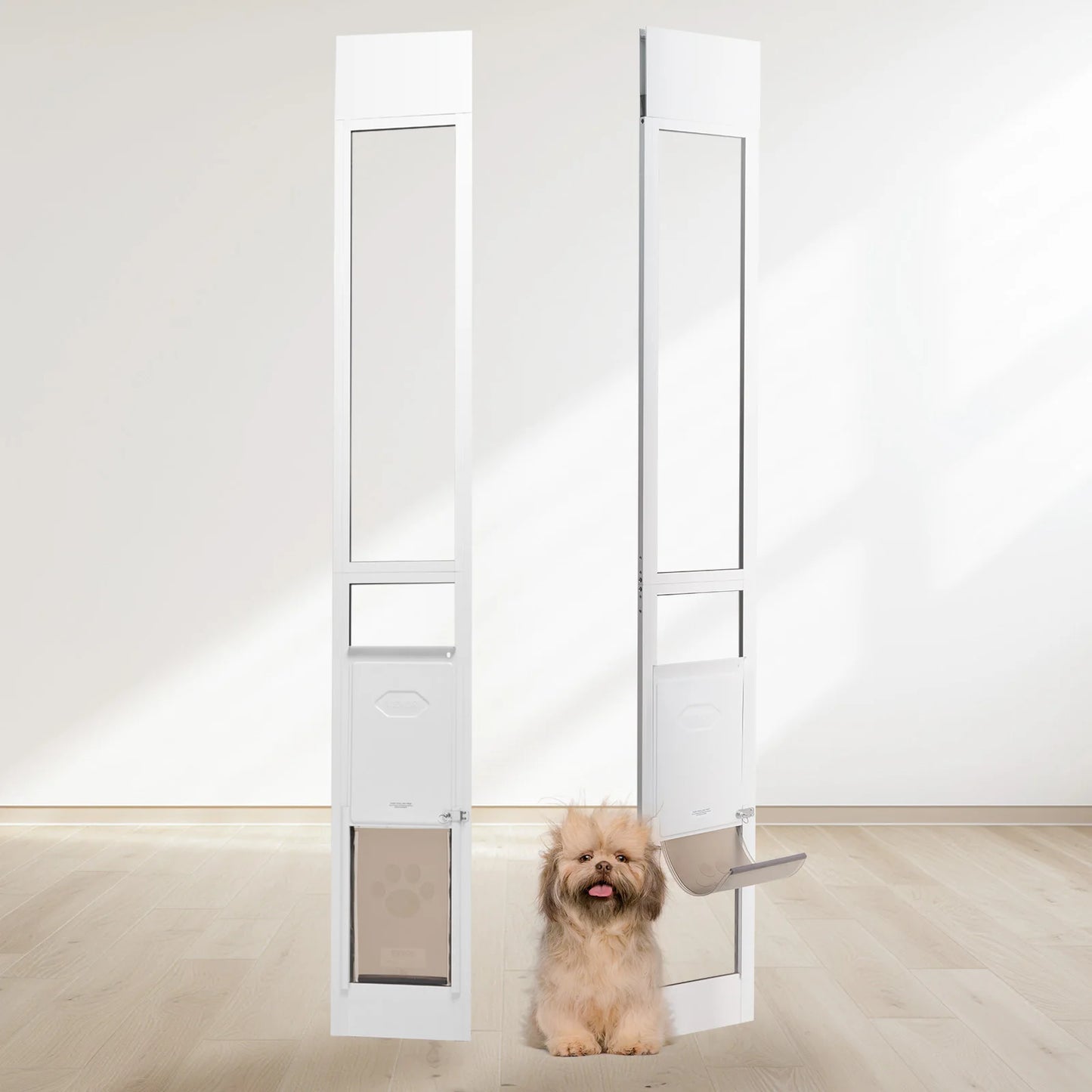 SucceBuy Dog Door Sliding Glass Adjustable Height Aluminum Frame Tempered Glass Door