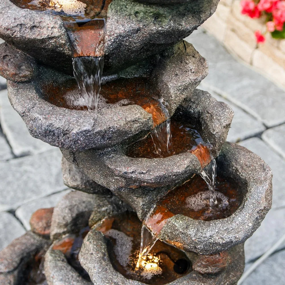 10-Tier Cascading Rock Water Fountain Outdoor Garden Waterfall Fountains Patio Backyard Deck Porch Pond Art Decor, Customized