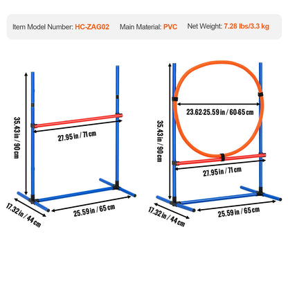 SucceBuy Dog Agility Training Equipment 4 PCS Set with Adjustable High Hurdles 6 Weave PolesJump Ring Square Pause Box Whistle