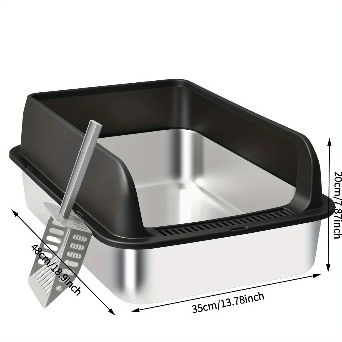 Stainless Steel for cat Litter Box, Medium And Large Litter Box For Cats With Scoop, Metal Litter Pan Tray With High Wall Sides