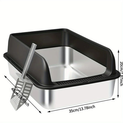 Stainless Steel for cat Litter Box, Medium And Large Litter Box For Cats With Scoop, Metal Litter Pan Tray With High Wall Sides