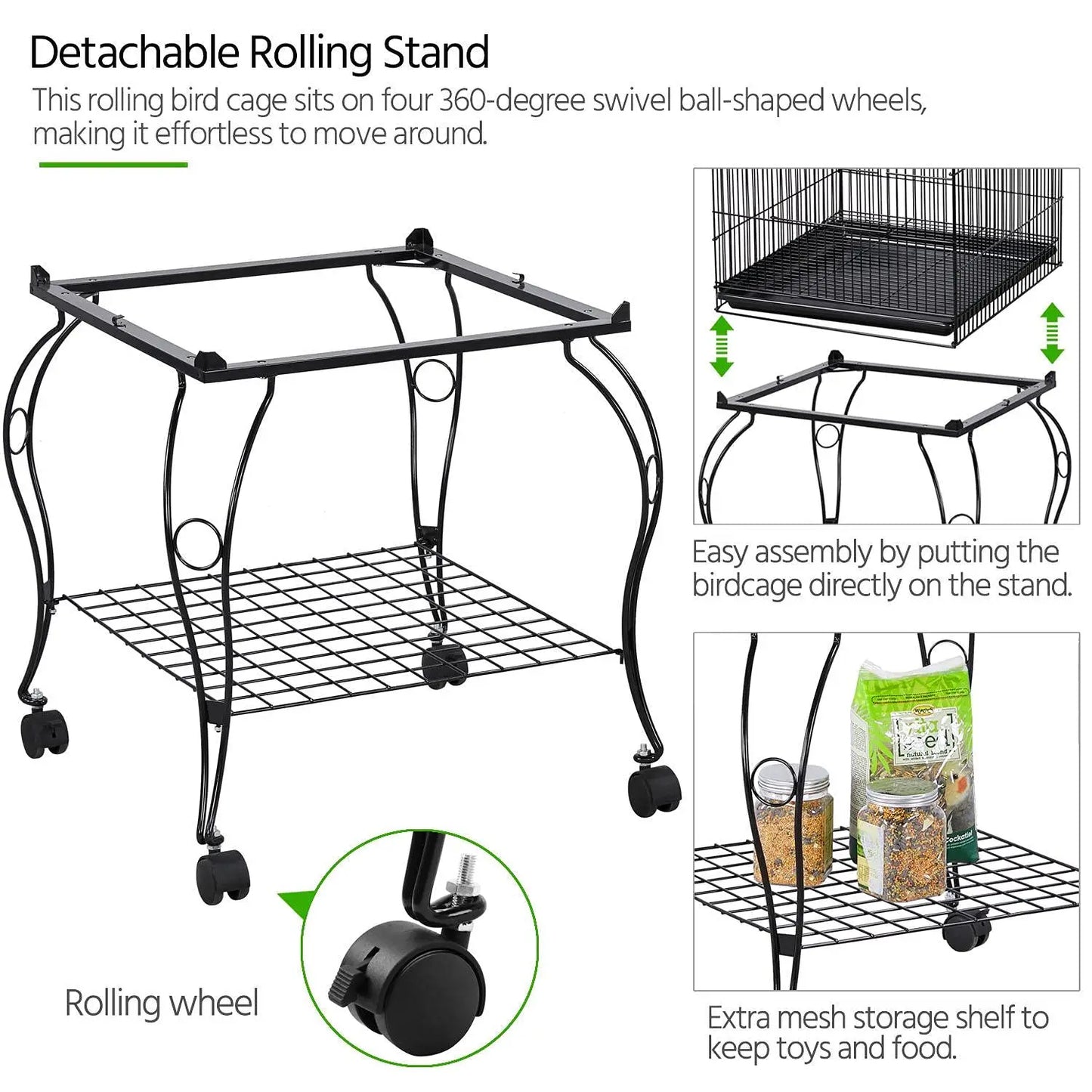 59-Inch Rolling Standing Medium Dome Open Top Bird Cage for Parrots Cockatiels Sun Conures Parakeets Lovebirds, Customized