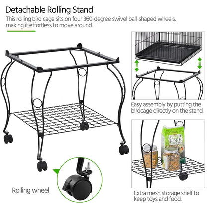 59-Inch Rolling Standing Medium Dome Open Top Bird Cage for Parrots Cockatiels Sun Conures Parakeets Lovebirds, Customized