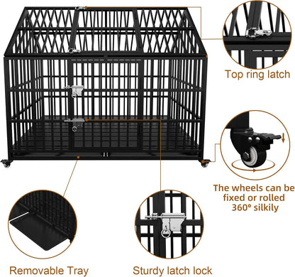 54 Heavy Duty Dog Crate with Mat, Escape Proof Dog Kennel Indoor, High Anxiety Dog Cage with Double
