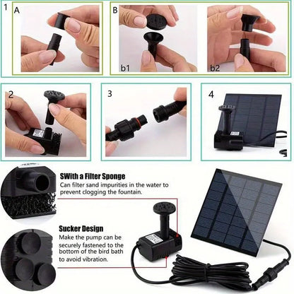 Solar Fountain with 6 Nozzles - 1.4W Solar Panel Floating Water Pump for Bird Baths, Pools, Garden DIY Waterfall