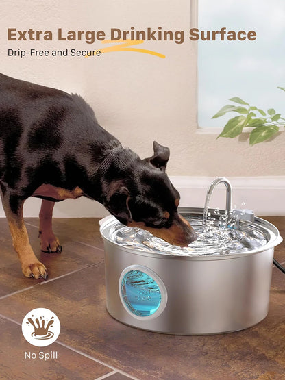 7L/236oz Large Capacity Pet Water Fountain 304 Stainless Steel Cat Water Fountain Ultra Quiet Pet Water Dispenser for Cats Dogs Automatic Drinking Bowl with Filter 24/7 Fresh Filtered Water Bowl（No 5V 1A Plug）