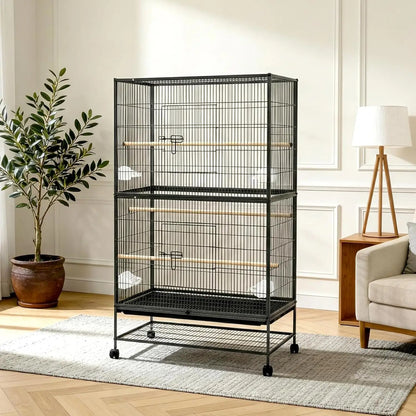61" H Large Bird Cage with Rolling Storage Stands, Feed Bowls, Wide Tall Parakeet Cage for Parakeets, Parrot, Conures, Cockatiel