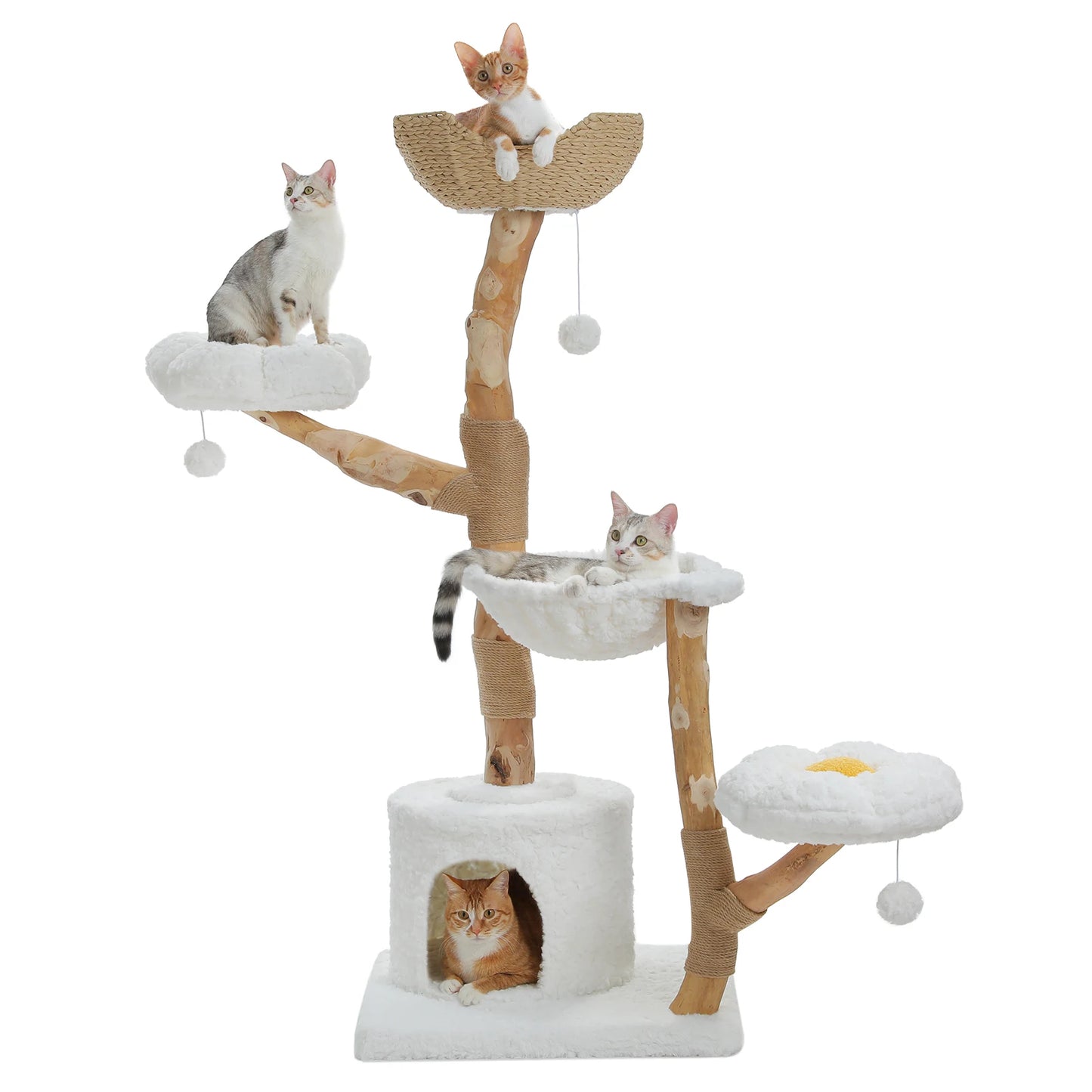 Large Cat Tree Tower with Sisal Scratching Post Wicker Basket Bed Flower Cat Condo Indoor