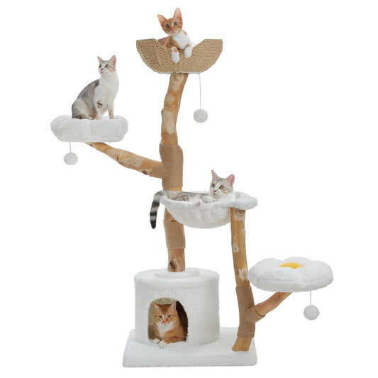 Large Cat Tree Tower with Sisal Scratching Post Wicker Basket Bed Flower Cat Condo Indoor