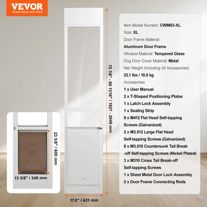 SucceBuy Dog Door Sliding Glass Adjustable Height Aluminum Frame Tempered Glass Door
