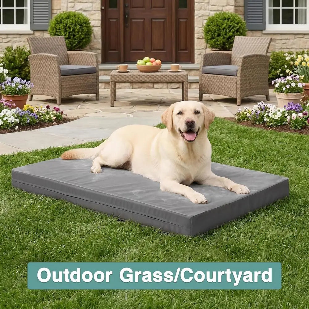 Waterproo Outdoor Dog Bed Large Medium Sized Dogs, Washable Crate Pad 35 inch, oam Orthopedic Pet Beds with Removable Cover,Durable.
