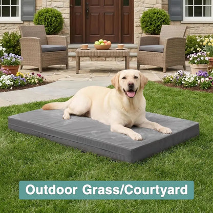 Waterproo Outdoor Dog Bed Large Medium Sized Dogs, Washable Crate Pad 35 inch, oam Orthopedic Pet Beds with Removable Cover,Durable.