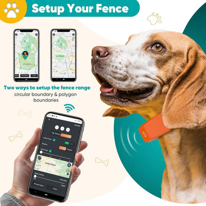 GPS Electric Dog Fence with Free App, Wireless Fence System with Training Collar, Portable for