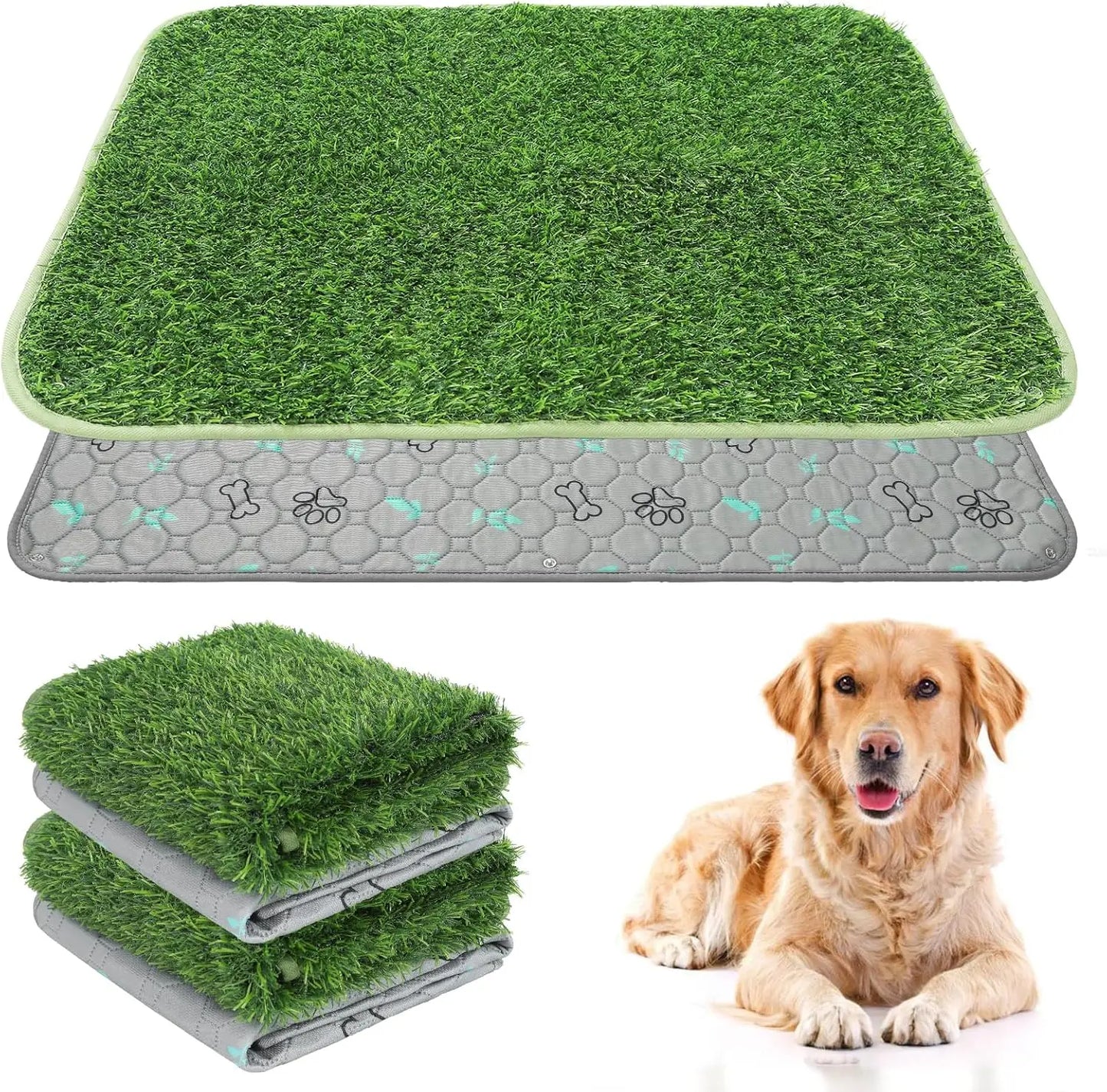 2 Pack 32x38in Washable Dog Grass Pads, Artificial Turf for Puppy Potty Training, Leakproof Reusable