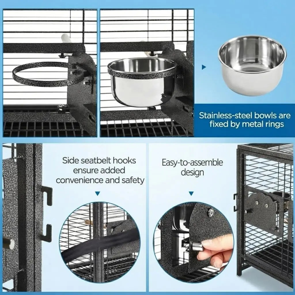 Small Bird Carrier Travel Cage, Parakeet Cage with Tray and Handle