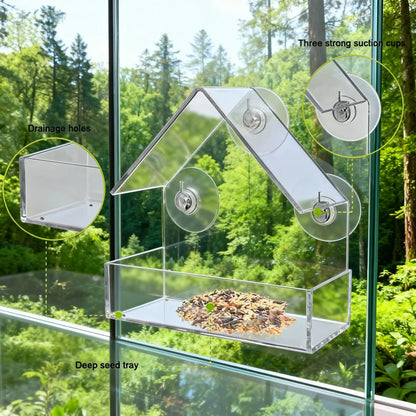Acrylic Bird Feeder Clear Window Outside with Suction Cup for Garden Outdoor Backyard Wildlife Birding