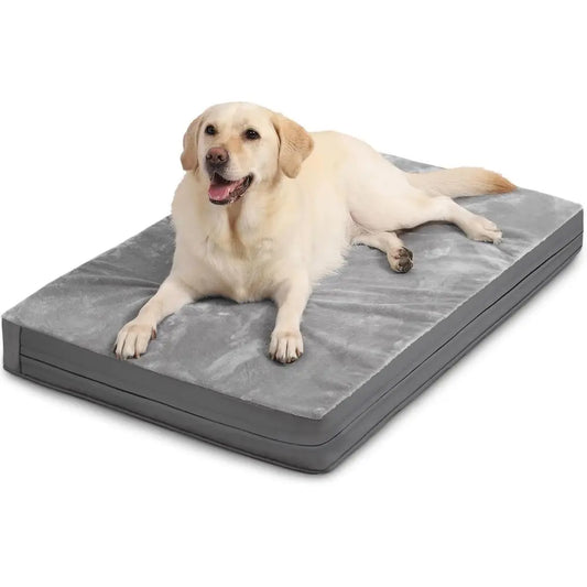 Waterproo Outdoor Dog Bed Large Medium Sized Dogs, Washable Crate Pad 35 inch, oam Orthopedic Pet Beds with Removable Cover,Durable.