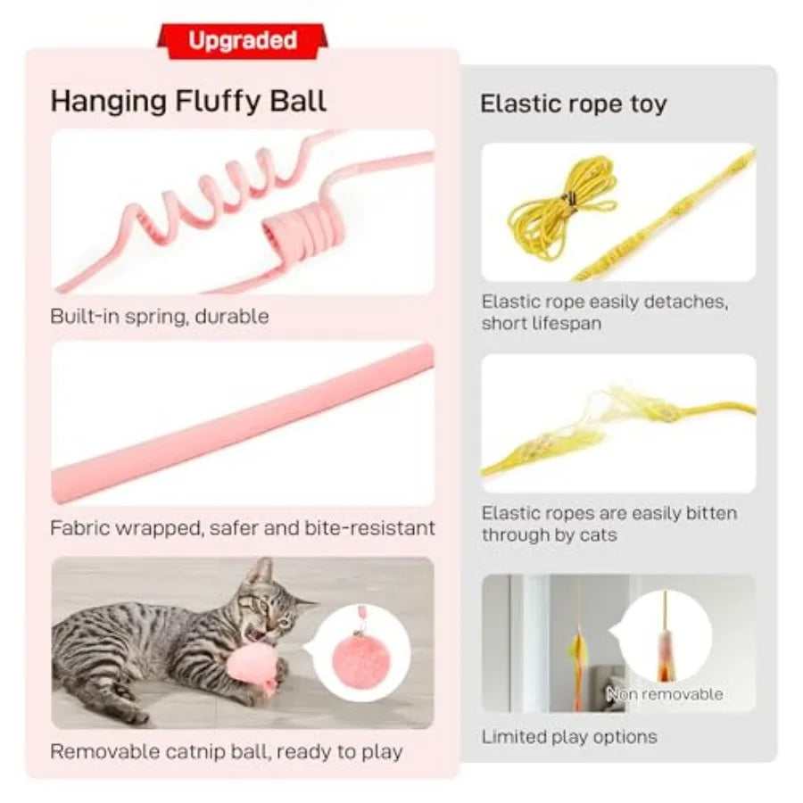 Hanging Fluffy Cat Catnip Ball Toys 3 Pcs with Bell, Interactive Cat Teaser Retractable Toys Indoor Kitten Play Chase Exercise