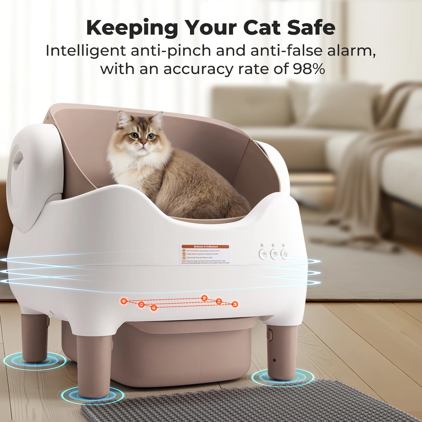 Self Cleaning Litter Box, Automatic with APP Control, Odor-Free  Large Waste Bin, Open-Top for Multi Cats