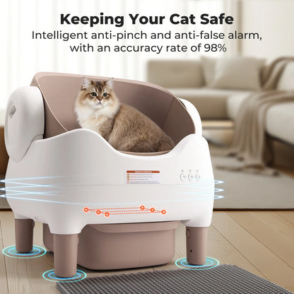 Self Cleaning Litter Box, Automatic with APP Control, Odor-Free  Large Waste Bin, Open-Top for Multi Cats