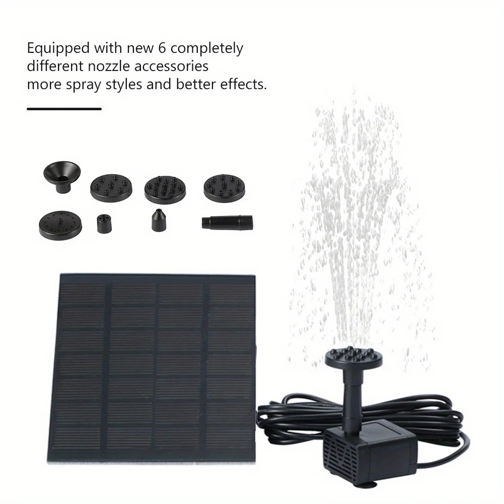 Solar Fountain with 6 Nozzles - 1.4W Solar Panel Floating Water Pump for Bird Baths, Pools, Garden DIY Waterfall