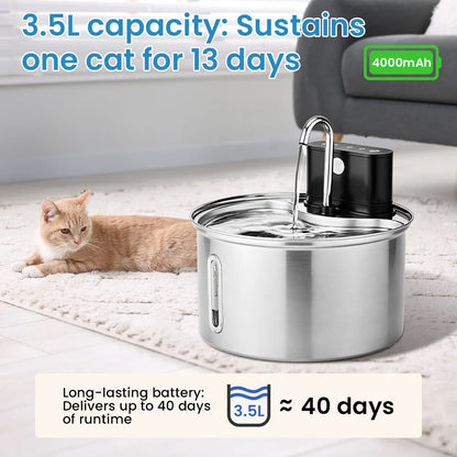 3.5L Stainless Steel Cat Sensor Water Fountain Wireless Smart Automatic Pet Water Dispenser For Cat Dog