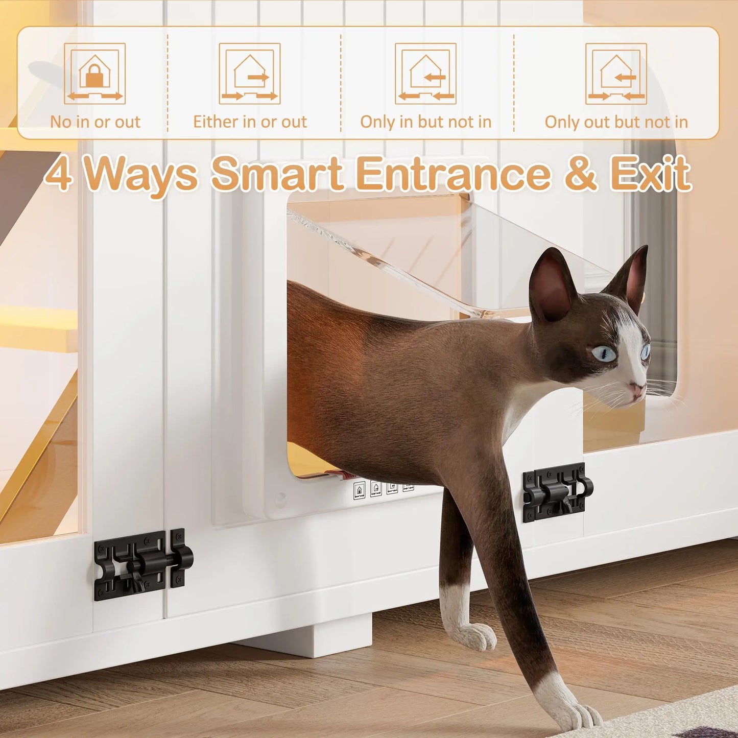 47.25" Cat House Large Space Hidden Cat Litter Box Enclosure with LED Light, Scratch Pad, Stairs and Smart Doors
