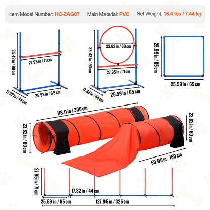 SucceBuy Dog Agility Training Equipment 4 PCS Set with Adjustable High Hurdles 6 Weave PolesJump Ring Square Pause Box Whistle