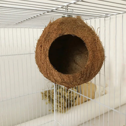 Natural Coco Hideaway Parrot Birds Reptile Coconut Shell Bird Nest Cage Hanging Toy for Budgies Parakeet Cockatiels Hamster House
