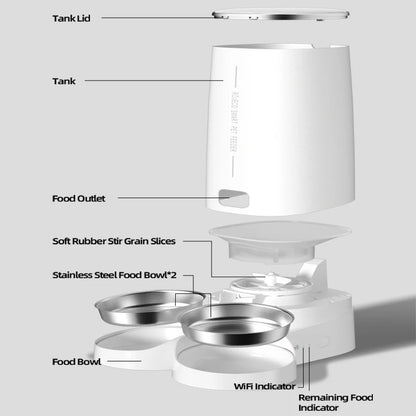 ROJECO Automatic Cat Feeder Pet Smart Cat Food Kibble Dispenser Remote Control Auto WiFi Double Feeder