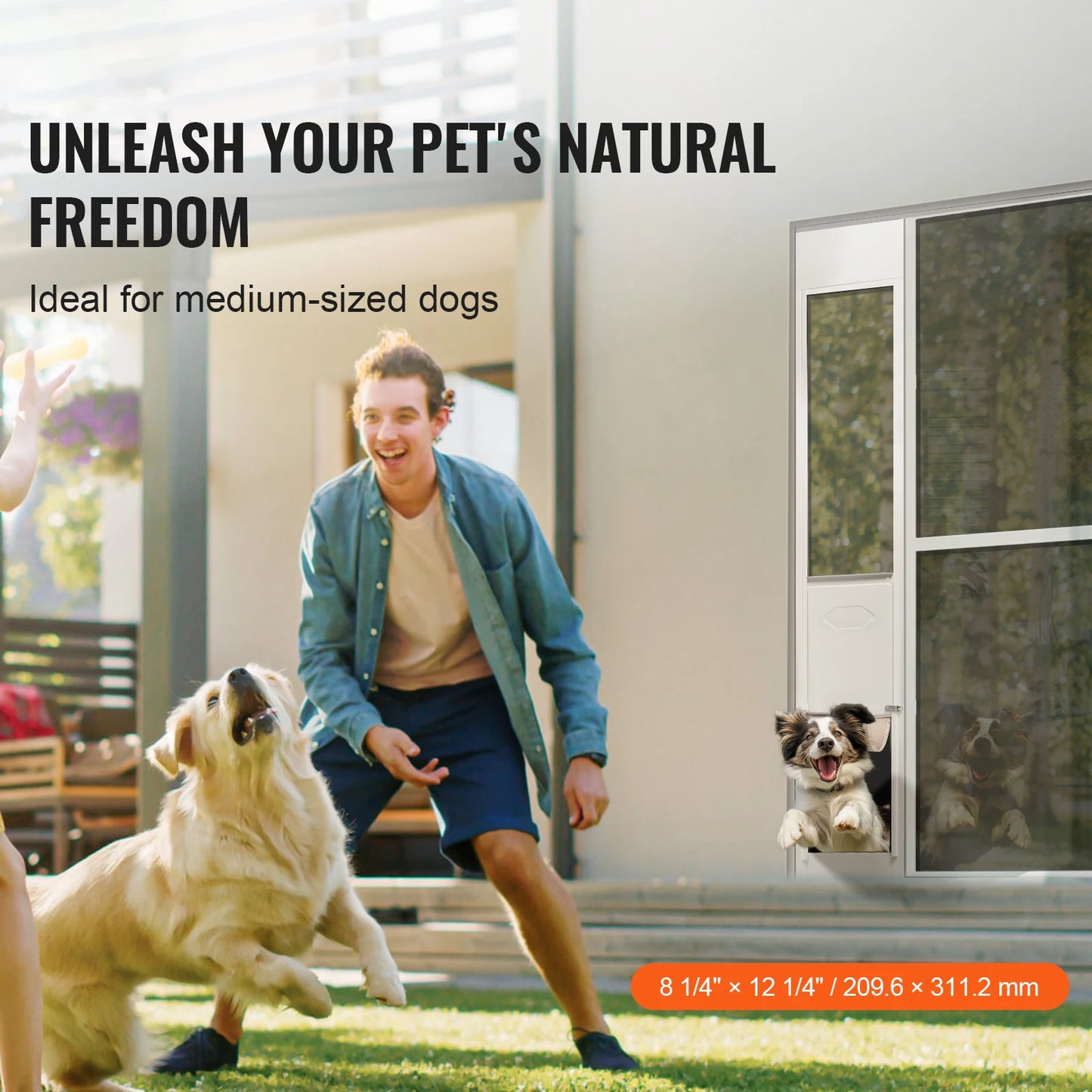SucceBuy Dog Door Sliding Glass Adjustable Height Aluminum Frame Tempered Glass Door