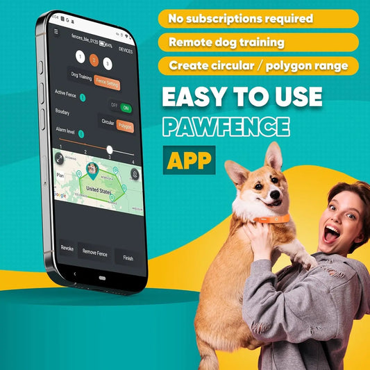GPS Electric Dog Fence with Free App, Wireless Fence System with Training Collar, Portable for