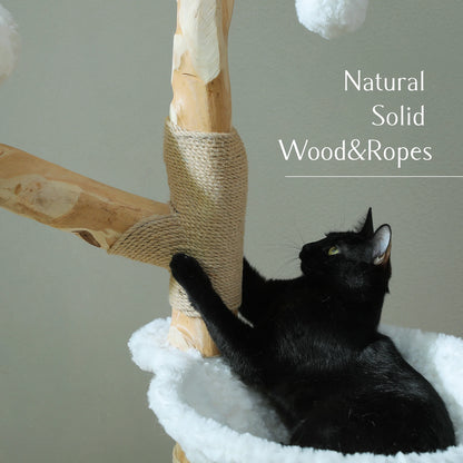 Large Cat Tree Tower with Sisal Scratching Post Wicker Basket Bed Flower Cat Condo Indoor