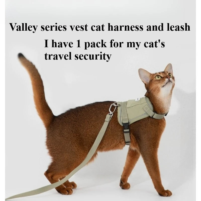 Anti-Escape Cat Vest Harness 39g, GPS Tracker Pocket, Breathable Mesh, Reflective, 130cm Leash for Walking,
