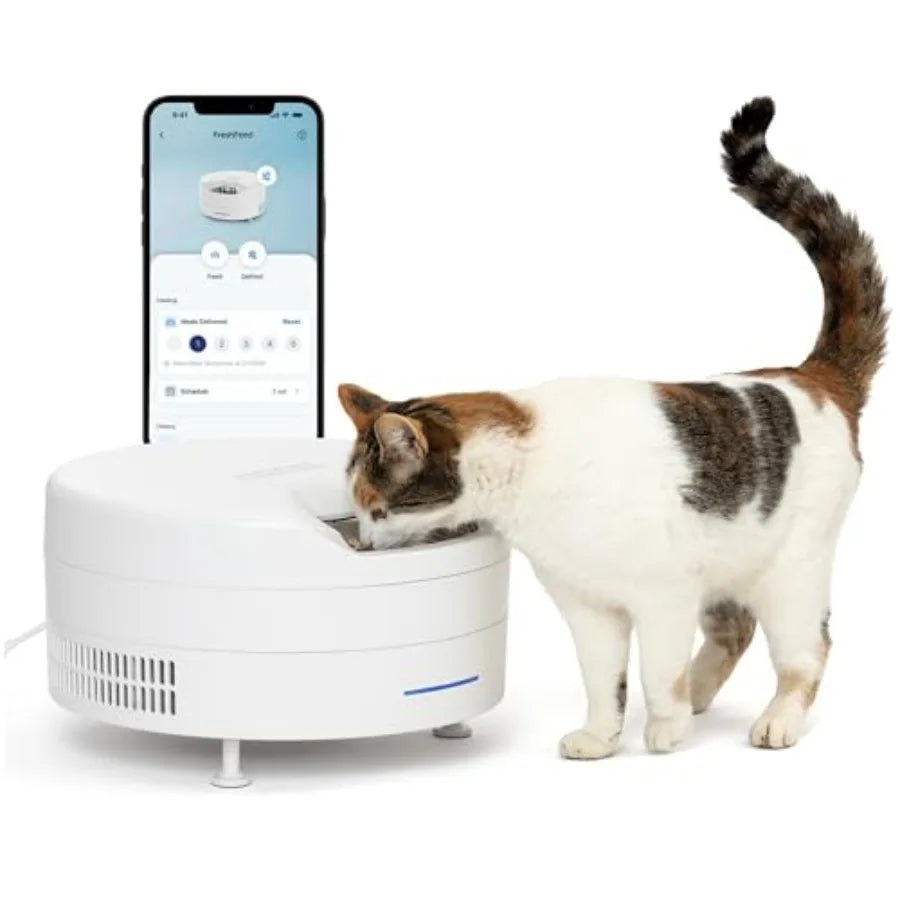 Automatic wet food feeder for cats small dogs with app control stainless steel inserts white 6 fresh meals refrigerated storage
