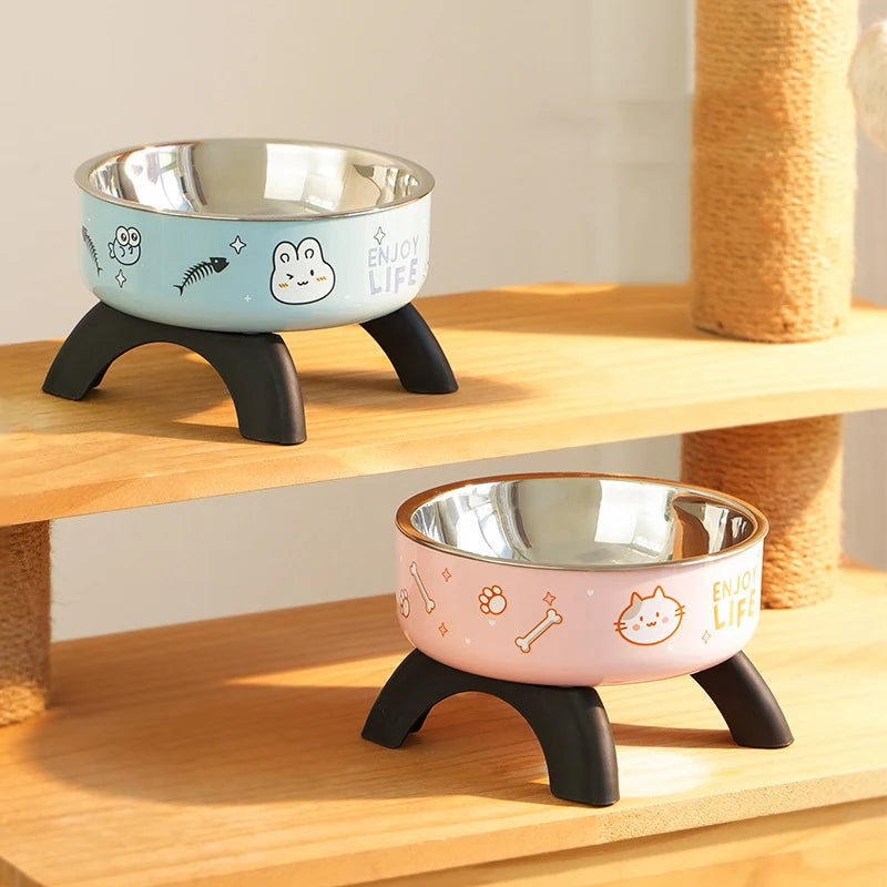 Elevated Pet Food Bowl Anti-slip Raised Stainless steel Cat Food Water Bowl with Stand Pet Feeding Drinking Bowls