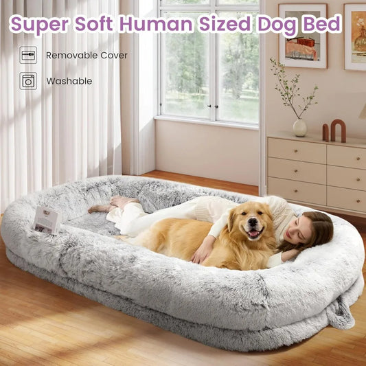 75x43 Inch Orthopedic Human Dog Bed, Waterproof Washable Cover, Soft Calming Lounger for People & Pets